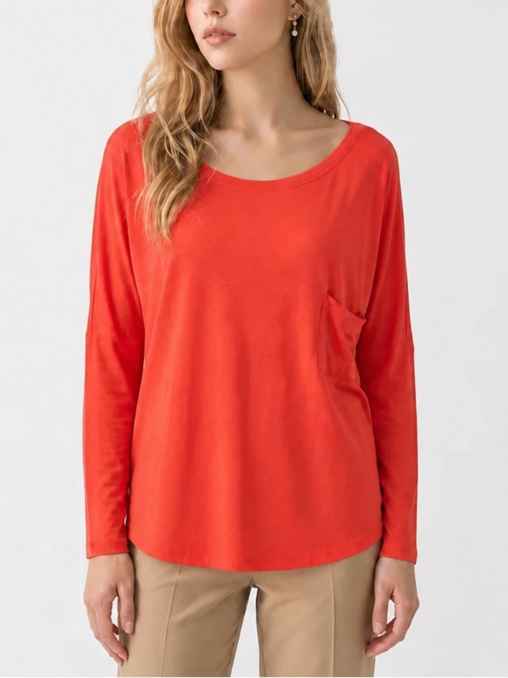NEW‎  La made tee orange long sleeve high low front pockets size XS
